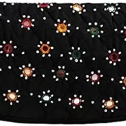 belladona Women's Cotton Mirror Work Clutch (Black)-picture-24