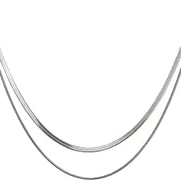 aaishwarya Silver Plated Double Layer Stainless Steel Antitarnish Snake Chain | Necklace for Women | Chain for Women-picture-42