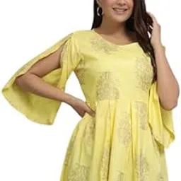 Women Viscose Rayon Cape Top for Women Girls Regular Wear Top Office Wear Top Color Yellow-picture-34