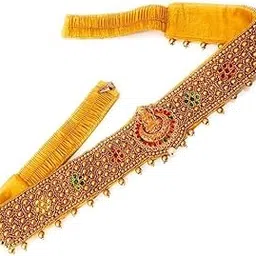 adyashree emporium Traditional Laxmi DesignS Cloth Saree Waist Belt Stretchable Embroidery Kamarpatta Golden colour Kamarband for Women Temple Jewellery-picture-12