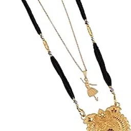 malkyn Women's Gold Plated Traditional Indian Mangalsutra with Enamel Work and Delicate Ballerina Pendant Layered Necklace Set, Black Beaded Wedding Jewelry-MD-051-picture-17
