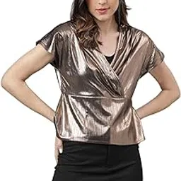 latin quarters Women's Short Sleeves Solid Copper Party Top-picture-11