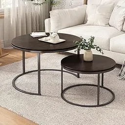 UN HOMDECOR Modern Nesting Coffee Table Set of 2, Marble Top with Golden Metal Frame Tea Table Coffee Table Center Table Sofa Side Table eligant Table Living Room badroom Any Apartment (Black Wood)-image-47