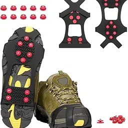 willceal Ice Cleats, Ice Grippers Traction Cleats Shoes and Boots Rubber Snow Shoe Spikes Crampons with 10 Steel Studs Cleats (Red,Large)-picture-46