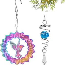 TOCCOOL 3D Gradient Color Stainless Steel Wind Spinner, Reflective Outdoor Garden Decor with Ball Spiral Tail, Good for Patios and Gardens (Colorful)-picture-28