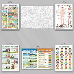 GIANT UNICORN COLOURING POSTER, Parts of the Body, MONTHS OF THE YEAR AND DAYS OF THE WEEK, EMOTIONS, DAILY ROUTINE and NURSERY RHYMES charts | combo of 1 colouring poster and 5 charts-picture-30