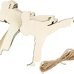 American Elm 10 Pack Wooden Sport Karate Cutouts | 10.16x10.16 cm Unfinished Wood Craft Shapes | DIY Karate Hanging Ornaments for Home, Party & Gift Decoration-image-67