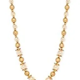 22K Gold-Plated Handcrafted Artificial Jewelry Set with Ruby, White Emerald Kundan Studs & Gold-Cream Beads with Earrings For Women and Girls – Perfect for Weddings and Special Occasions-image-42