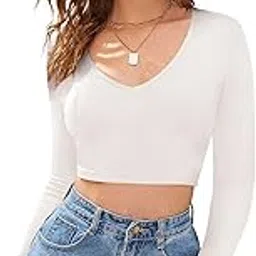 london belly Women's Solid Crop Top Long Sleeves Casual Tank Top Comfortable Stretchy Fabric Slim Fit Lightweight Stylish Versatile Crop Shirt for Everyday Wear and Layering image 1