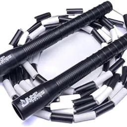 JUMP ROPES WORLD Beaded Skipping Rope with 8-Inch Long Handles - Adjustable Jumping Rope With Carry Bag for Athletics, Cardio, Tricks and Freestyle Fitness Training (10 FT, Black-White)-picture-14