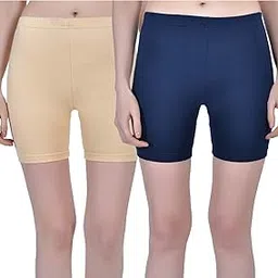 aimly Women Cotton Stretchable Cycling Gym Yoga Knee-Length Slip Shorts Pack of 2-picture-47
