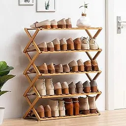 shopurb 5-Tier Shoe Rack,Portable Foldable Shoes Rack Storage Shelf,Installation-Free Shoe Shelf,Space Saving Shoe Organizer for Entryway Door-Wood Color (Small)-image-6
