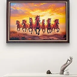 Elegance Vastu Running Seven Red Brown Horses Painting Picture Photo Frame Outer Size- 19.5 length x 13.5 height inch image 1