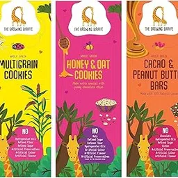 The Growing Giraffe Healthy Snack Trio, Wholesome & Delicious Treats for the Entire Family & Gifting(Multigrain Cookies-160g, Honey & Oats Cookies-160g, Cacao & Peanut Butter Bars - 160g) Pack of 3(480 Grams)-image-0