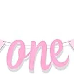 Rozi Decoration Pink One Bunting Banner for First Birthday Parties Decorations, One Bunting Banner for 1st Birthday, Baby Girl Birthday Decoration Kit 1 Year Pack of 1 Set-picture-13