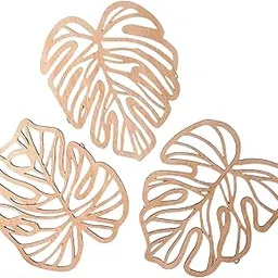 CALANDIS 3 Pieces Palm Leaves Wood Wall Decor Artwork for Hallway Balcony Living Room Light Yellow | Figurines image 1