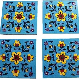 The Himalaya Craft Blue Pottery Ceramic Handmade Tiles for Wall (4 x 4-inch) - Pack of 4 (Sky Blue)-image-21
