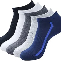 SocksXpress Men's Cotton Solid Ankle Socks, Free Size, Pack of 3 & 5 (White,BlackL.Grey,D.Grey,Navy)-image-7