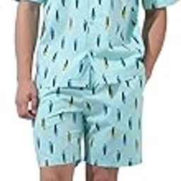 the indian garage co Men Relaxed Fit Animal Printed Shirt and Boxer Co-ord Set (Aqua_XL)-picture-53