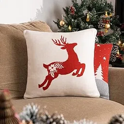 haus & kinder Decorative Embroidered Cushion Cover | Knitted Christmas Winter Pillow Cushion Cover for Sofa Living Room | 16inch x 16inch | Rudolph-picture-23