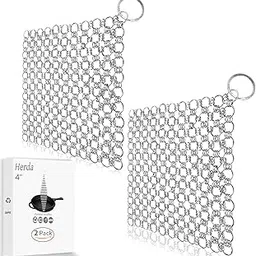 Cast Iron Cleaner Chainmail Scrubber, 2Pack Iron Skillet Scrub Brush for Pre-Seasoned Pan Pot, Stainless Steel Chain Link Cleaning Clean Metal Dutch Ovens Waffle Grills & Griddle Pan Easily, by Herda-picture-29