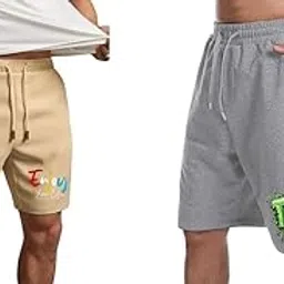 ads clothing Mens Cotton Blend Relaxed Fit Graphic Print Shorts - Beige & Grey-picture-38