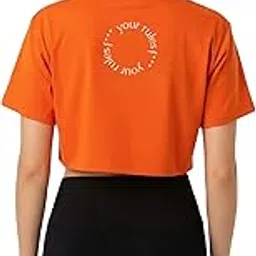Women’s Cotton Gym Orange Crop Top, Workout T-Shirt for Women, Short Sleeve Athletic Outerwear, Loose Fit Activewear Tee-picture-30