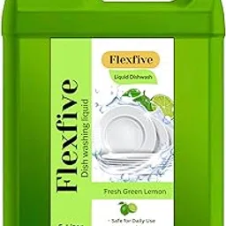 Flexfive Liquid Dishwash, Fresh Green Lemon Fragrance, 5 Litre | Strong Degreasing Action | Gentle on Skin | Rich Foam Formula | Perfect for Kitchen Use-picture-22