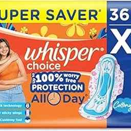 WHISPER CHOICE SANITARY PADS, 36 XL PADS, UPTO 100% STAIN PROTECTION ALL DAY, LONGER LENGTH FOR BETTER COVERAGE, 20% WIDER BACK, DRY TOP SHEET, WITH WINGS-picture-16