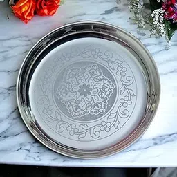 Sigaram German Silver 9 Inch Floral Designed Pooja Plate for Home & Temple Pooja Festival K2369-picture-18