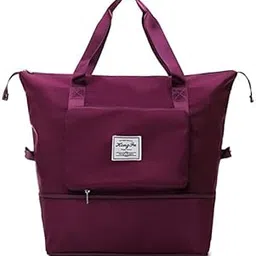Large Capacity Foldable Travel Duffel Waterproof Nylon Lightweight Carry-on Flight Packing Bags for Travelling, Holiday, Shopping, Weekends, Outing, Sports Gym with Straps(Maroon)-picture-28