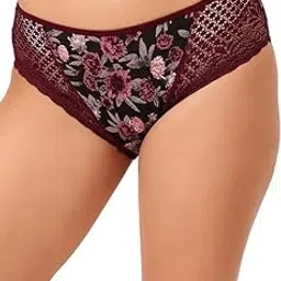 clovia Women's Floral Print Mid Waist Hipster Panty with Lace Panel in Black-picture-10