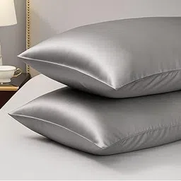 Craftelio Satin Pillowcases (2-Pack) with 3 Free Random Color Hair Scrunchies – Anti-Frizz, Wrinkle-Reducing, Cooling & Skin-Friendly (Gray)-image-89