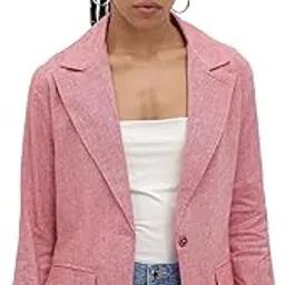 cottinfab Pink Solid Notched Lapel Collar Single-Breasted Blazer-picture-13