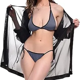 xs and os Women's Robe with Bikini Bra Panty Lingerie Set-picture-33