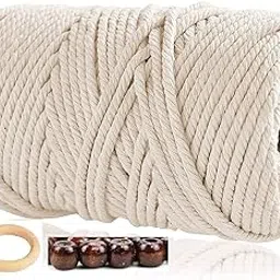 Twisted 3 Ply Cotton Cord Dori Thread (3mm, 200 Meter) Off White Compatible for Macrame DIY and Other Projects. (with 1 Wooden Ring & 4 Wooden Beads)-picture-47