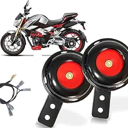 Auto Pearl 12V 110dB 3A Motorcycle Loud Tone Sound Loud Horn Fits Moped Scooter Electric Bike Black-Red with wiring compatible with XF3R (Pack of 2)-picture-23