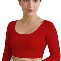 xolani Readymade Cotton Fitted Saree Blouse for Women Full Sleeve Square Round U Neck Regular fit Stretchable Pullon Western Stylish Crop Top VX15-picture-25