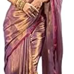 femori Traditional Metallic Silk Saree with Brocade Blouse, Wine and Gold-picture-58