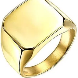 owichi Stainless Steel Solid Square Biker Ring for Men and Boys (Gold)-picture-36