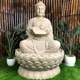 4.5 FT Big Lotus Buddha Statue Decorative Water Fountains Serenity Extra Large Buddha on aWater Waterfall for Farmhouse Decor Garden Patio Deck Porch with LED Lights Water Pump (White)-image-83