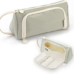 DROPOSALE Polyester Big Capacity Pencil Case High Large Storage Pouch Marker Pen Case Simple Stationery Bag School College Office Organizer for Teens Girls (Zoom Green Pista)-picture-11