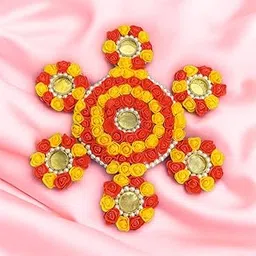 Smaran Handcrafted Artificial Rose Flower Rangoli with Pearl Work & Tealight Holders & with Wax Candle | Traditional Festive Floor Decoration for Diwali, Weddings, Pooja, Housewarming & Home Decor-image-46