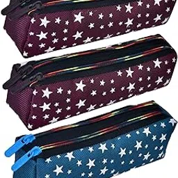 homestic Pencil Pouch | Rexine Stationary Pouch | Pencil Utility Pouch | School Pencil Case for Kids | Pen-Pencil Box for Kids | 2 Zipper Pencil Organizer | Star Pencil Pouch | Pack of 3 | Multi-picture-46