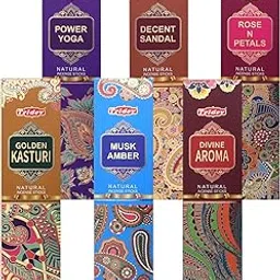 Tridev Natural Incence Stick with 6 Fragrance Pack of 6 (Decent Sandal Divine Arome Musk Amber Power Yoga Golden Kasturi Rose and Petal)-picture-23