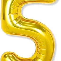 Flyloons 5 number Golden Foil Balloon 16 inch Size Birthday Decoration Items Pack of 1 | 5th Year Balloons | Five-picture-32