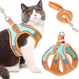 Cat Harness with Leash - Adjustable Size, Breathable Strap with Reflective Strips - Small Cat & Dog (M, Orange)-picture-33