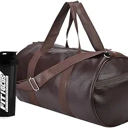 fit focus Combo Set of PU Leather Duffle Gym Bag Combo & 700ml Shaker Bottle – Premium Brown Gym Kit for Men & Women | Stylish & Durable Fitness Combo (Brown)-picture-31