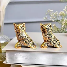 Great Art Gold Brass Set of 2 Owls Showpiece Figurines Garden Statues Decoration Items for Home Outdoor Decorations-picture-27