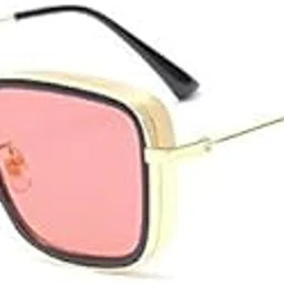 arzonai Men's Square Sunglasses (Golden Frame, Pink Lens) (Medium)-Pack of 1 image 1